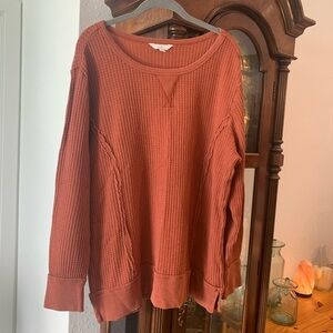 ‘Time and Tru’ Terracotta Waffle Knit Top